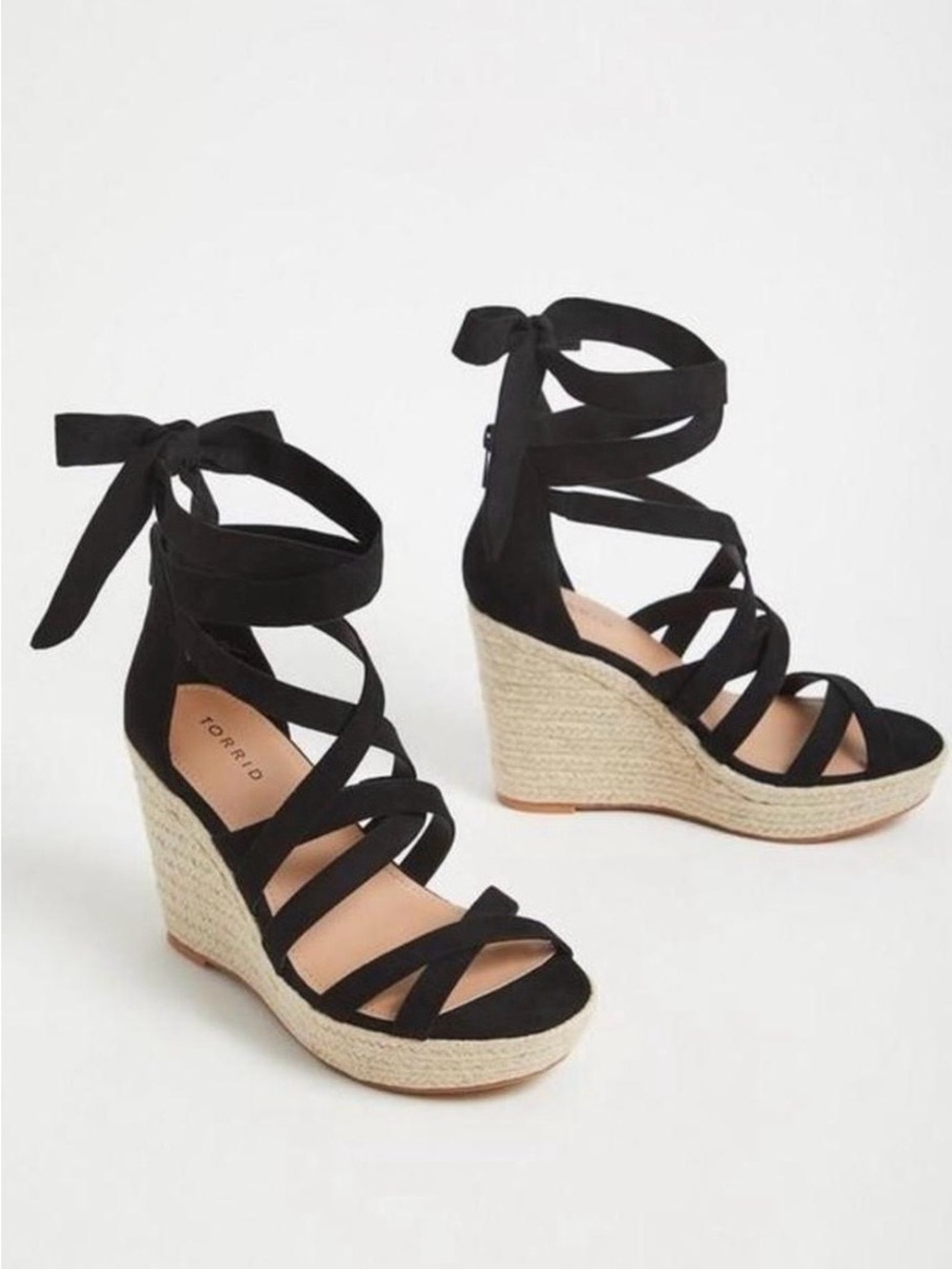 Torrid Black Strappy Espadrille Wedge Sandals size 10WW